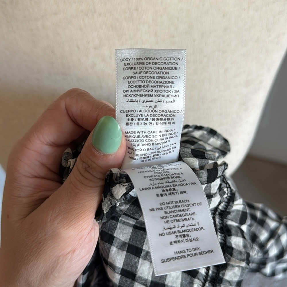 DÔEN Rosella Smocked Plaid Knee-Length Dress Black White Gingham Medium - Picture 11 of 11